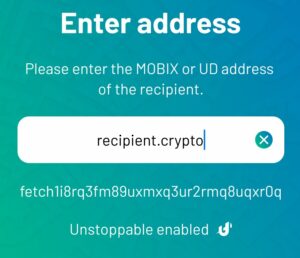 How to send MOBX using Unstoppable Domain IDs